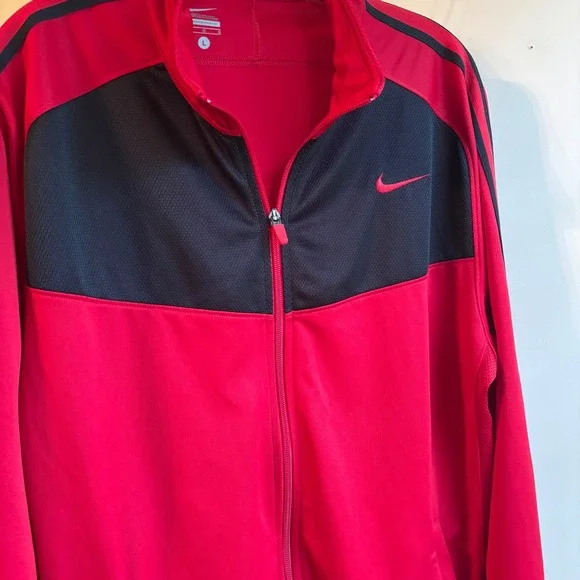 Nike Jacket Red Black Full Zip Lightweight Track Warm Up Mens Large - Picture 2 of 6